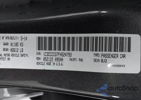 2015 Chrysler 200 C from USA, damaged, VIN 1C3CCCCG7FN524793